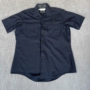 Elbeco Police Security Uniform Shirt Men 17 Black Wool Short Sleeve Collar LAPD